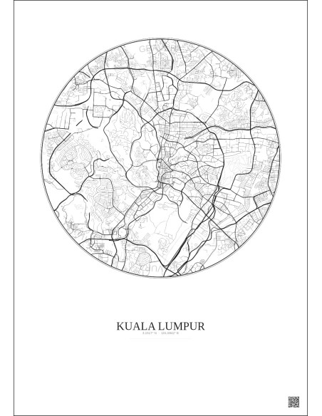Affiche Kuala Lumpur – Poster carte de ville 6km | Gravura – Fond clair