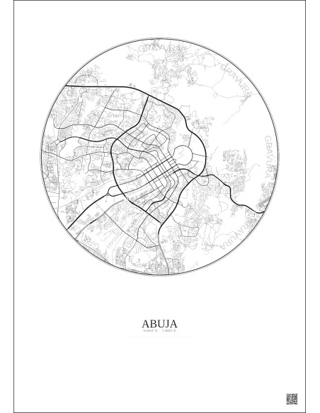 Abuja City Map Poster 10km | Gravura – Light background