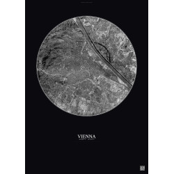 Affiche Vienna – Poster vue satellite 10km N&B | Gravura – Fond foncé