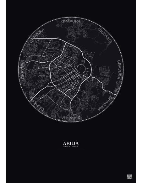 Affiche Abuja – Poster carte de ville 10km | Gravura – Fond foncé