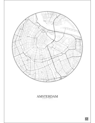 Affiche Amsterdam – Poster carte de ville 2.5km | Gravura – Fond clair