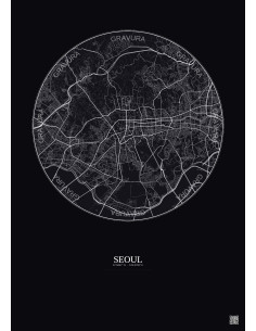 Affiche Seoul – Poster carte de ville 6km | Gravura – Fond foncé