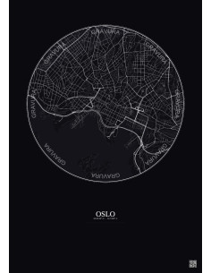 Oslo City Map Poster 2.5km | Gravura – Dark background