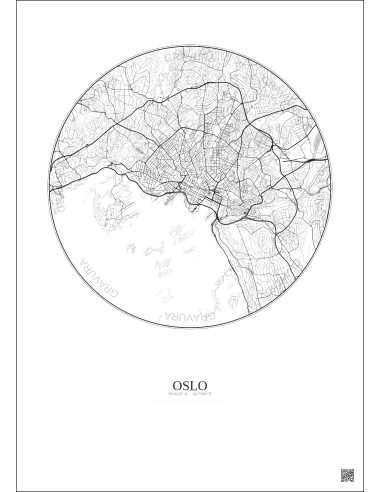 Affiche Oslo – Poster carte de ville 6km | Gravura – Fond clair