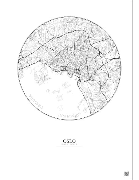 Affiche Oslo – Poster carte de ville 6km | Gravura – Fond clair