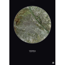 Affiche Vienna – Poster vue satellite 10km Couleur | Gravura – Fond foncé