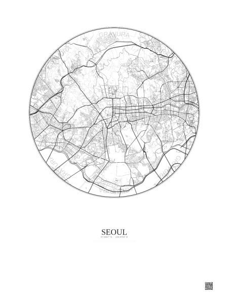 Affiche Seoul – Poster carte de ville 6km | Gravura – Fond clair