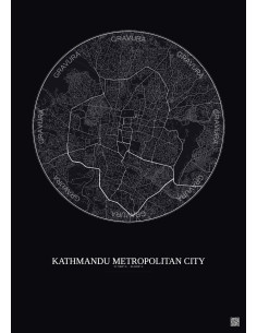 Kathmandu Metropolitan City City Map Poster 6km | Gravura – Dark background