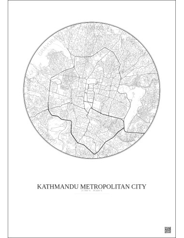 Kathmandu Metropolitan City City Map Poster 6km | Gravura – Light background