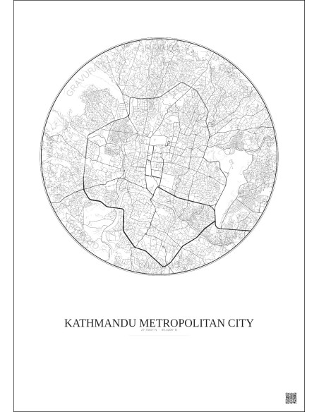 Kathmandu Metropolitan City City Map Poster 6km | Gravura – Light background