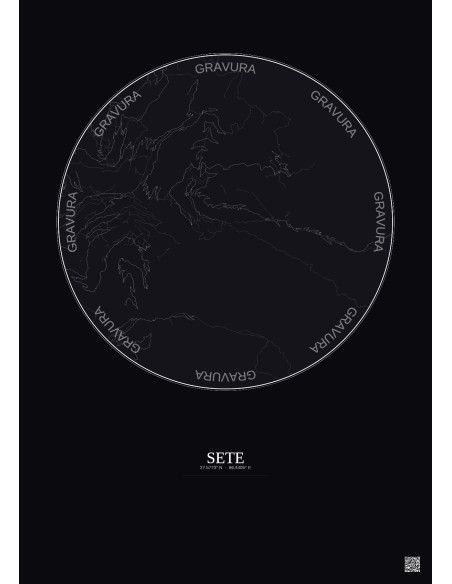 Sete City Map Poster 5km | Gravura – Dark background
