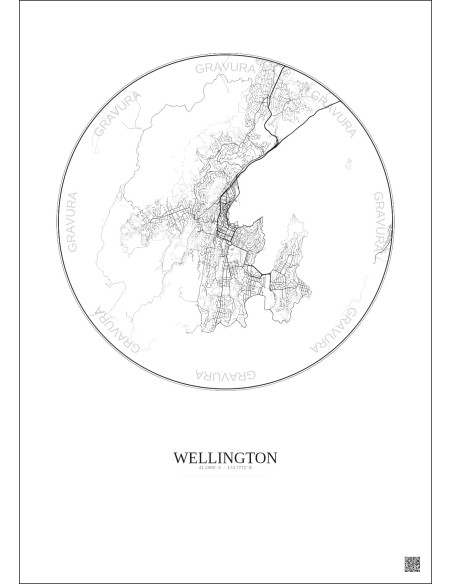 Wellington City Map Poster 10km | Gravura – Light background