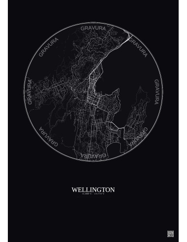 Wellington City Map Poster 6km | Gravura – Dark background