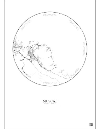 Muscat City Map Poster 10km | Gravura – Light background