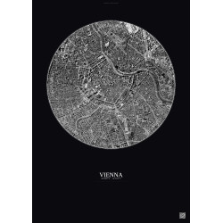 Affiche Vienna – Poster vue satellite 2.5km N&B | Gravura – Fond foncé