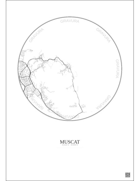 Muscat City Map Poster 6km | Gravura – Light background