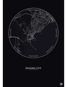 Panama City City Map Poster 10km | Gravura – Dark background