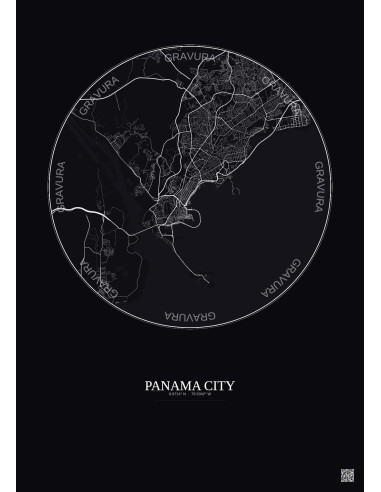 Panama City City Map Poster 10km | Gravura – Dark background