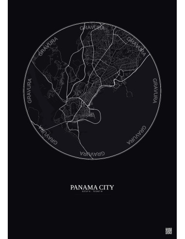 Panama City City Map Poster 6km | Gravura – Dark background