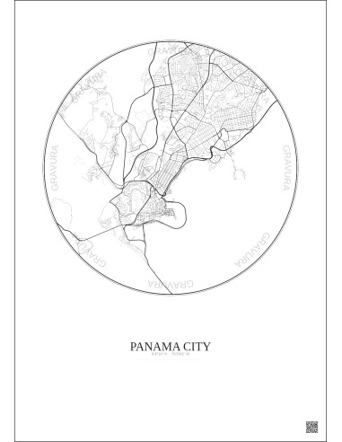 Panama City City Map Poster 6km | Gravura – Light background