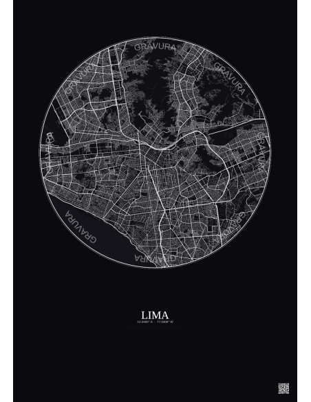 Lima City Map Poster 10km | Gravura – Dark background