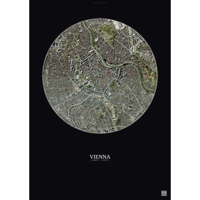 Affiche Vienna – Poster vue satellite 2.5km Couleur | Gravura – Fond foncé
