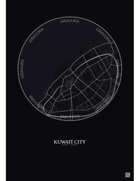 Affiche Kuwait City – Poster carte de ville 2.5km | Gravura – Fond foncé
