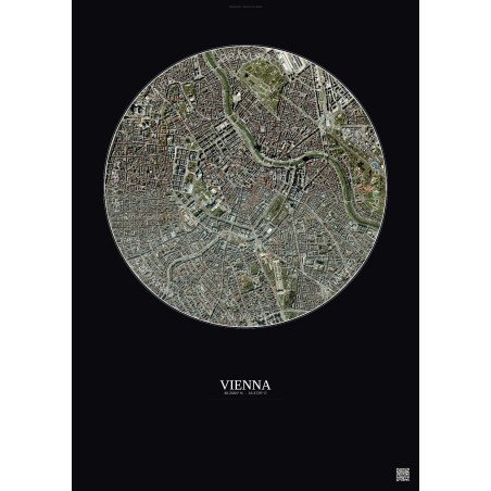Affiche Vienna – Poster vue satellite 2.5km Couleur | Gravura – Fond foncé
