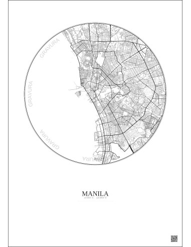 Manila City Map Poster 10km | Gravura – Light background