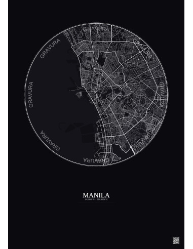 Manila City Map Poster 10km | Gravura – Dark background