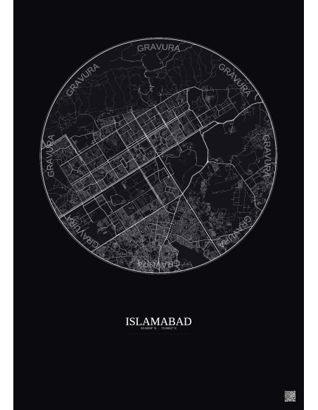Affiche Islamabad – Poster carte de ville 10km | Gravura – Fond foncé