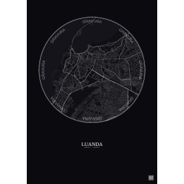 Affiche Luanda – Poster carte de ville 6km | Gravura – Fond foncé