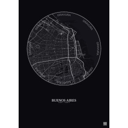 Affiche Buenos Aires – Poster carte de ville 6km | Gravura – Fond foncé