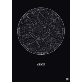 Affiche Vienna – Poster carte de ville 2.5km | Gravura – Fond foncé